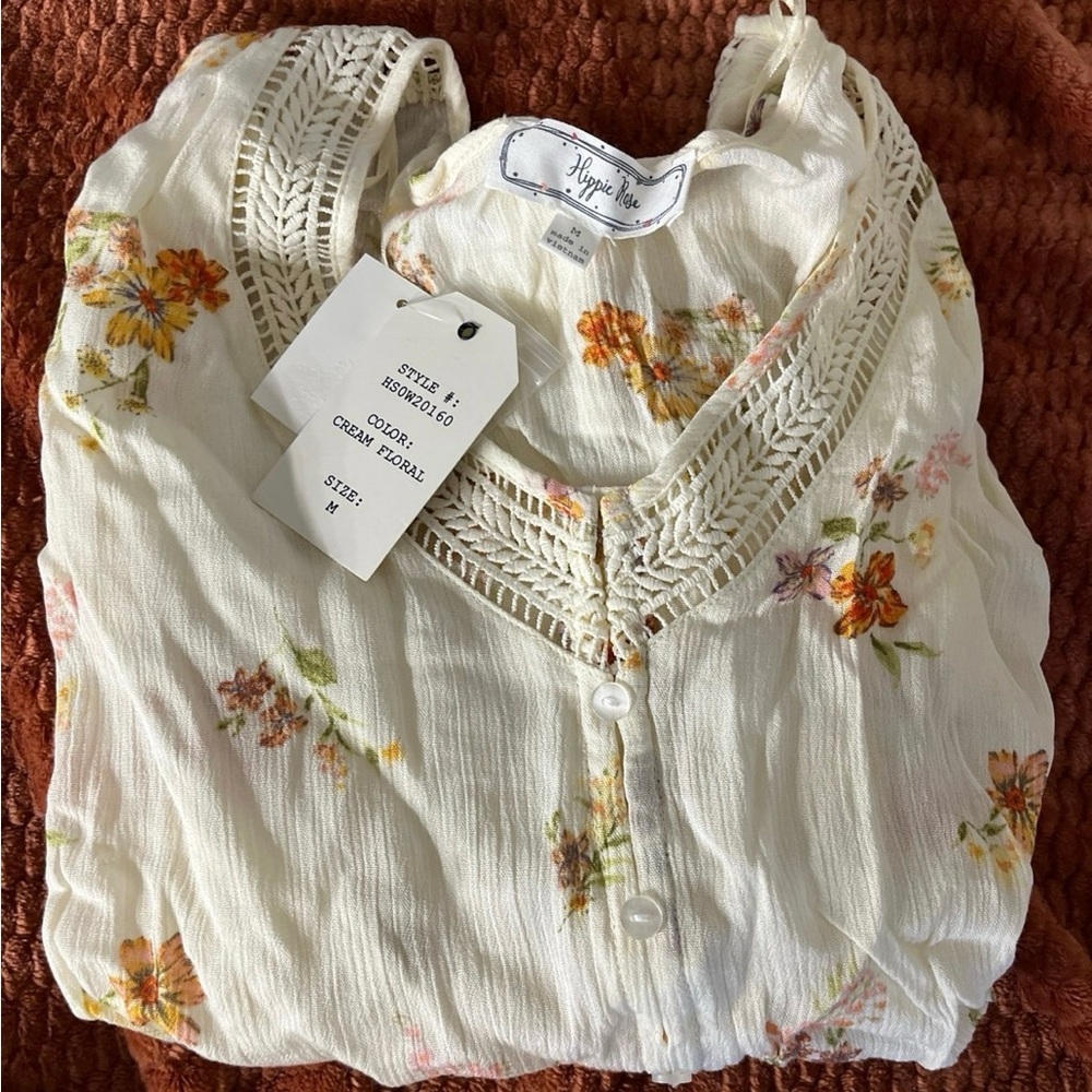 Hippie Rose Floral Lace Blouse - Cream and Orange - Picture 2 of 2